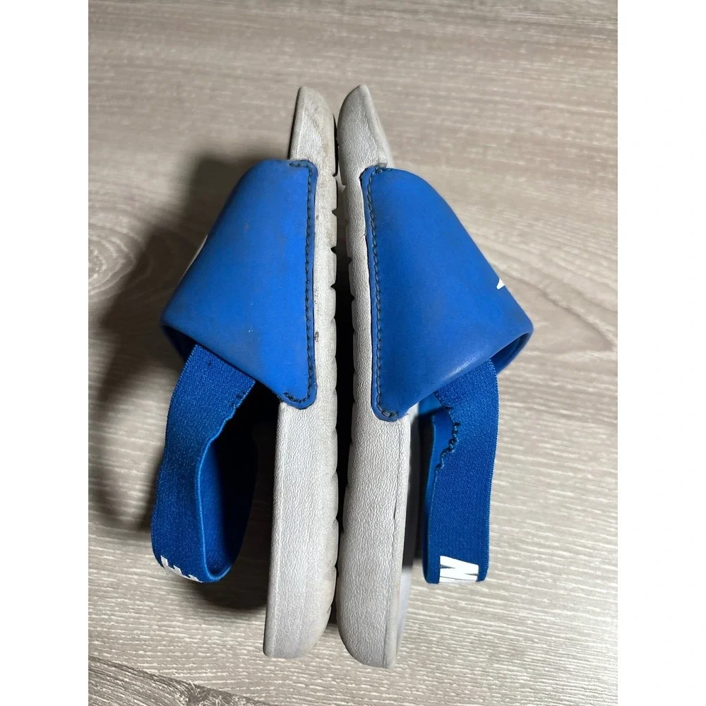 Nike Kawa Slide Toddler Boys Blue White Sandals Elastic Heel Strap Size 7C
